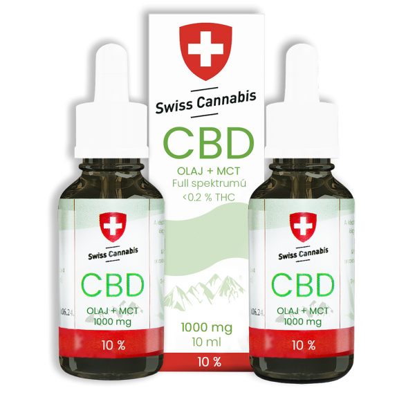 FULL spektrum Swiss Cannabis CBD+MCT olaj 10% - 1000mg/10ml - 2 db-os csomagban