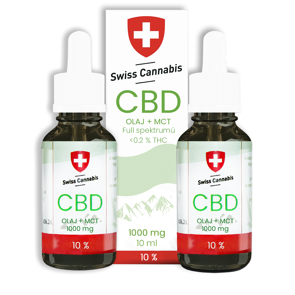 FULL spektrum Swiss Cannabis CBD+MCT olaj 10% - 1000mg/10ml - 2 db-os csomagban