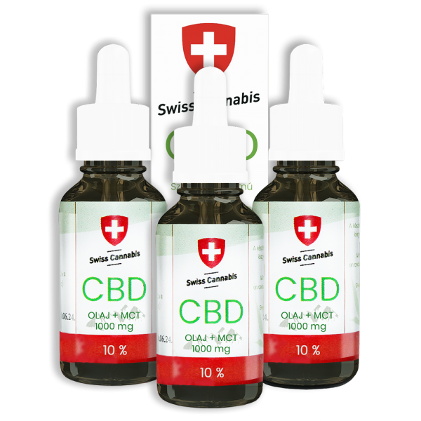 FULL spektrum Swiss Cannabis CBD+MCT olaj 10% - 1000mg/10ml - 3 db-os csomagban