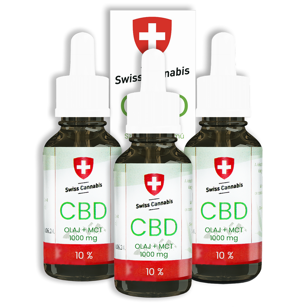 FULL spektrum Swiss Cannabis CBD+MCT olaj 10% - 1000mg/10ml - 3 db-os csomagban