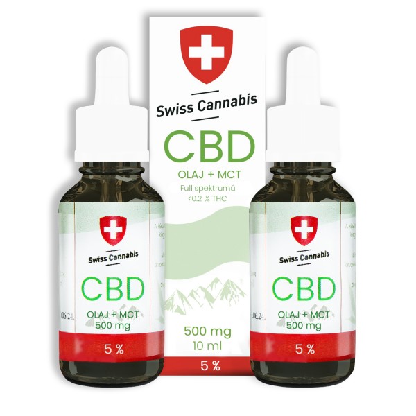 FULL spektrum Swiss Cannabis CBD+MCT olaj 5% - 500mg/10ml - 2 db-os csomagban
