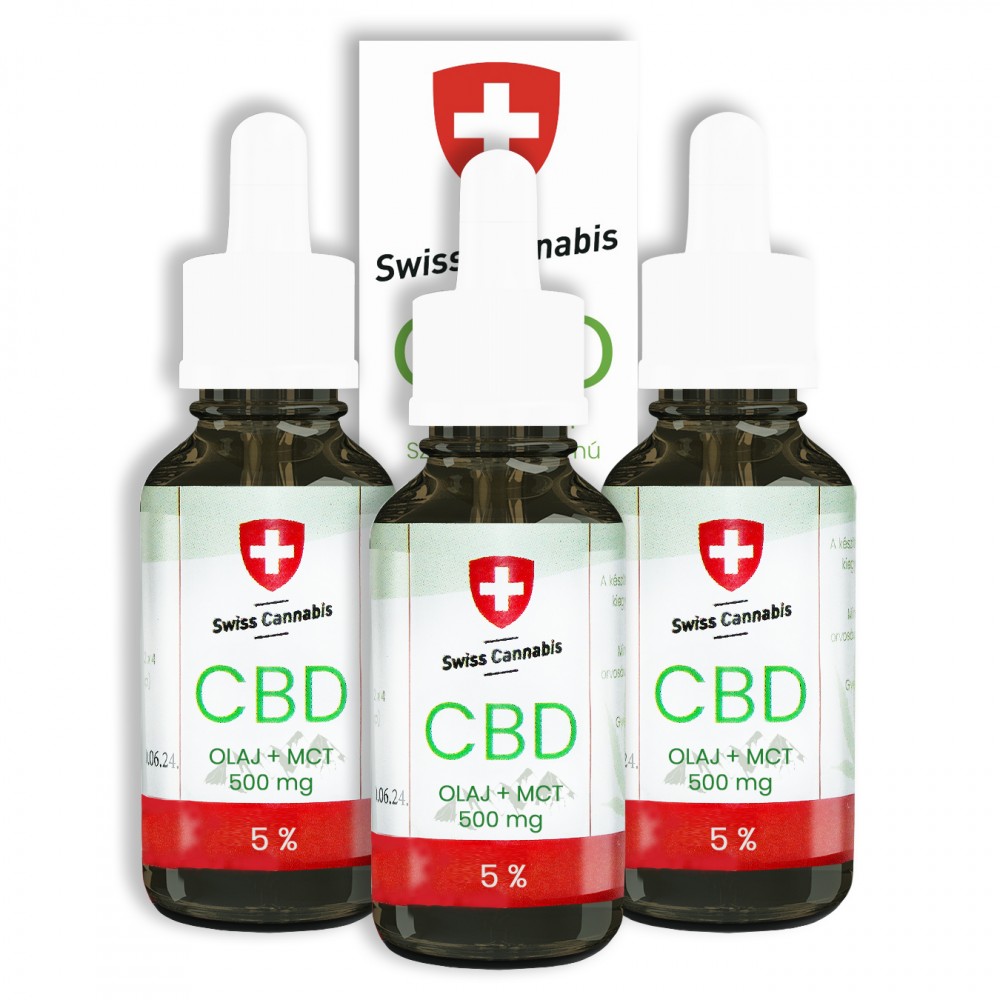 FULL spektrum Swiss Cannabis CBD+MCT olaj 5% - 500mg/10ml - 3 db-os csomagban