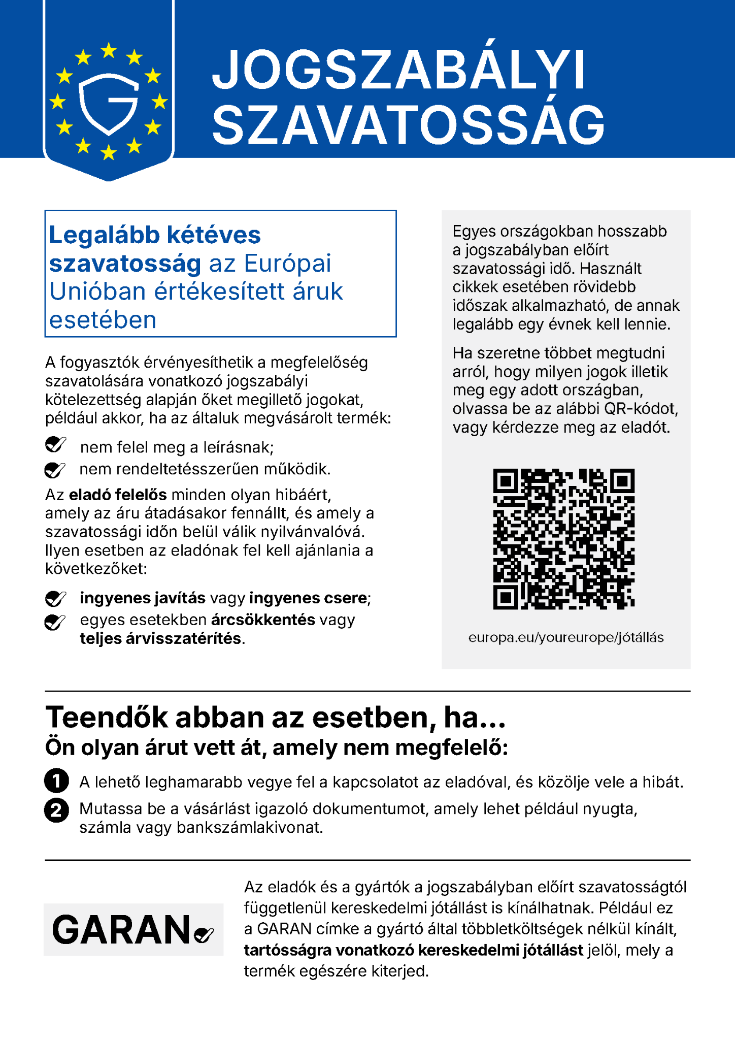 Az EU hivatalos magyar nyelvű szavatossági tájékoztatója